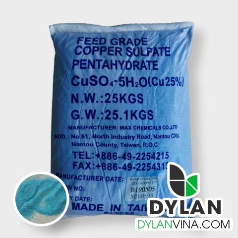 Copper Sulphate Pentahydrate 24.5% có dạng bột mịn màu xanh lam được sử dụng như một loại thuốc trừ sâu, diệt cỏ, nấm, ký sinh trùng. Khử trùng và tiêu diệt các mầm bệnh trong đáy ao.