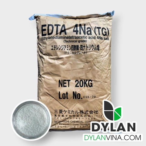 EDTA.4Na Nhật hay là Ethylendiamin tetraacetic acid có CTHH: C10H12N2O8Na4.2H2O. EDTA là dạng bột màu trắng, tan trong nước. EDTA là hóa chất dùng trong ngành thủy sản, y học, thí nghiệm…