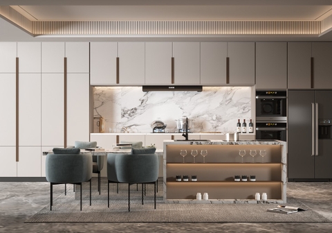 Thư Viện Mẫu Bếp Sketchup Đã Ốp Vật Liệu Render Đầy Đủ
