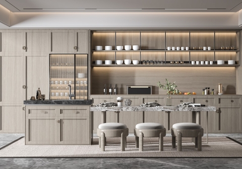 Thư Viện Mẫu Bếp Sketchup Đã Ốp Vật Liệu Render Đầy Đủ