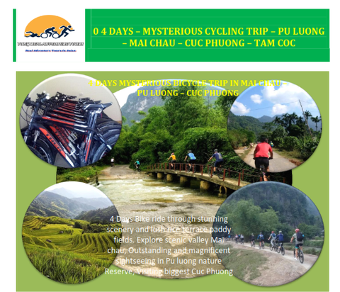 0 4 DAYS – MYSTERIOUS CYCLING TRIP  MAI CHAU – PU LUONG - CUC PHUONG – TAM COC