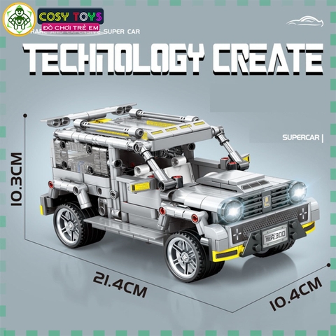 Đồ chơi lêgo xếp hình lắp ráp xe jeep thể thao địa hình màu xám với 454 chi tiết