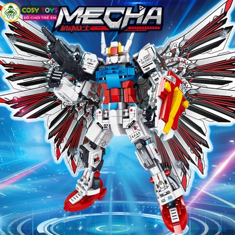 Đồ chơi lắp ghép xếp hình robot Mecha Warior 5510 đỏ kèm đôi cánh với hơn 553 chi tiết cho bé