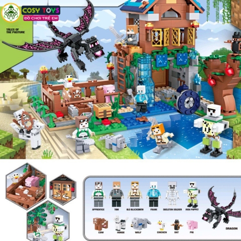 Đồ chơi lắp ghép xếp hình Mine Craft tales of the pasture rồng đen với hơn 820 chi tiết