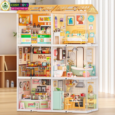 Đồ chơi lắp ghép tiệm trà sữa cao cấp với 138 chi tiết lắp gép đầy đủ vật dụng pha chế, quầy hàng đồ dùng cho bé