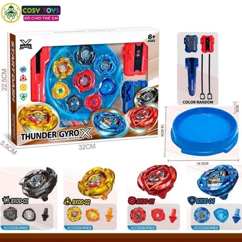 Đồ chơi đấu trường con quay gồm 4 con quay bằng thép kèm tay quay 2 chiều cho bé