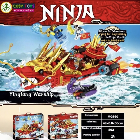 Đồ chơi lắp ghép xếp hình lắp mô hình thuyền ninja đầu rồng cùng các nhân vật với 802 chi tiết