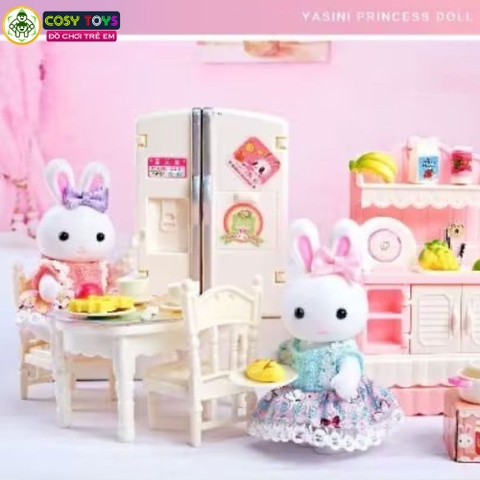 Đồ chơi búp bê thỏ mô hình gian bếp cùng các phụ kiện nhà bếp cho bé