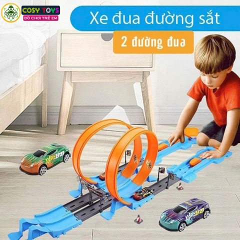 Đồ chơi mô hình đường ô tô lắp ghép 40 chi tiết kèm xe đua cho bé