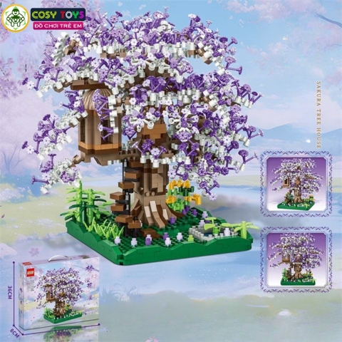 Đồ chơi lắp ghép xếp hình cây hoa anh đào đủ màu sắc với 2000 chi tiết