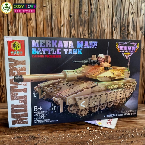 Đồ chơi lắp ghép xếp hình xe tăng quân sự Merkava Main 463 chi tiết cho bé
