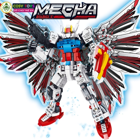 Đồ chơi lắp ghép xếp hình robot Mecha Warior 5510 đỏ kèm đôi cánh với hơn 553 chi tiết cho bé