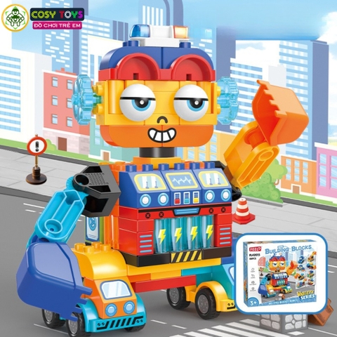 Đồ chơi lắp ráp phương tiện giao thông biến hình thành robot Big Eyes công trường với hơn 88 chi tiết cho bé