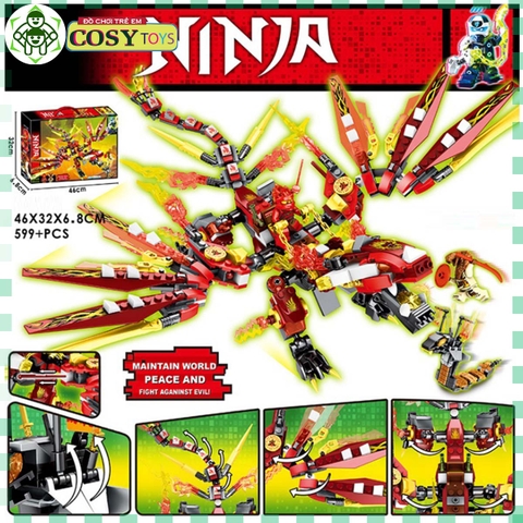 Đồ chơi lắp ghép xếp hình lắp ráp Ninjago rồng lửa của Kai với 599 chi tiết