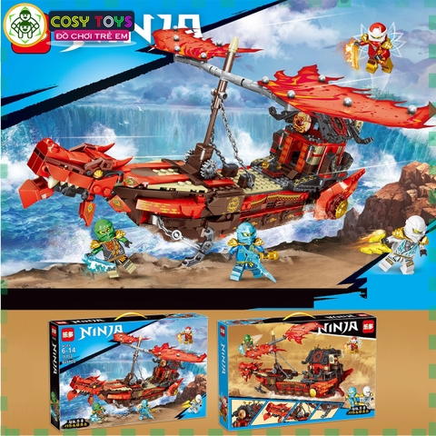 Đồ chơi lắp ghép xếp hình lắp mô hình thuyền rồng ninjagô hai cánh buồm với 845 chi tiết