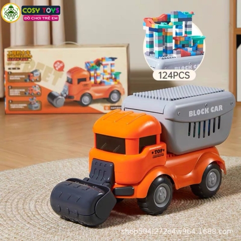 Đồ chơi xe lu đồ chơi kèm thùng chở lêgô 124 chi tiết cho bé