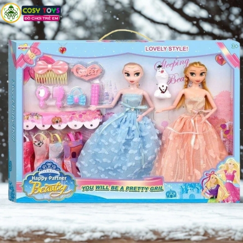 Đồ chơi búp bê 2 công chúa tuyết có váy thay đổi kèm đồ trang điểm, dụng cụ làm đẹp cho bé