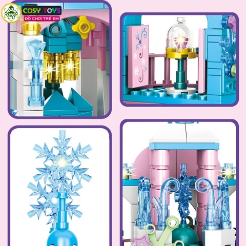 Đồ chơi lắp ghép xếp hình lâu đài công chúa tuyết màu hồng xanh công chúa với 552 chi tiết