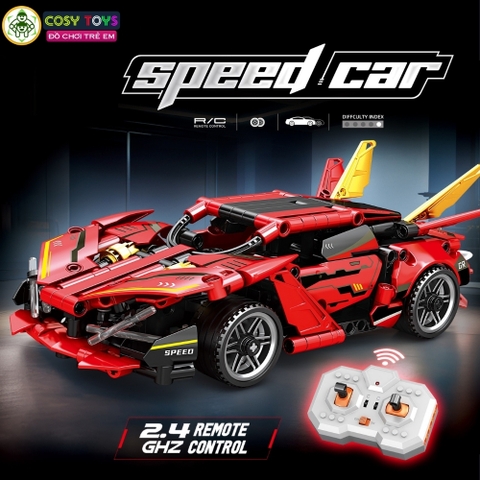 Đồ chơi xếp hình lắp ghép mô hình xe thể thao F1 màu đỏ cánh đuôi vàng cao cấp mẫu mới có động cơ điều khiển từ xa với 337 chi tiết cho bé