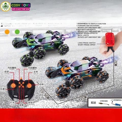 Đồ chơi xe điều khiển 6 bánh từ xa 360 độ có phun khói và cử chỉ tay cho bé