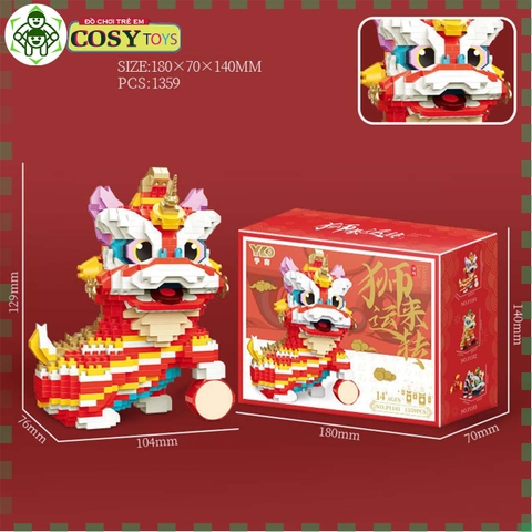 Đồ chơi lego xếp hình chú lân đỏ ngày tết với 1359 chi tiết cho bé