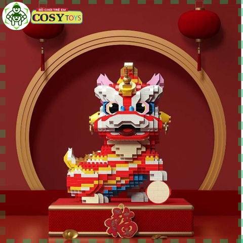 Đồ chơi lego xếp hình chú lân đỏ ngày tết với 1359 chi tiết cho bé