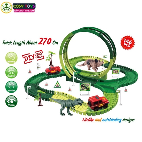Đồ chơi mô hình lắp ráp đường ray khủng long cỡ lớn với 146 chi tiết cho bé
