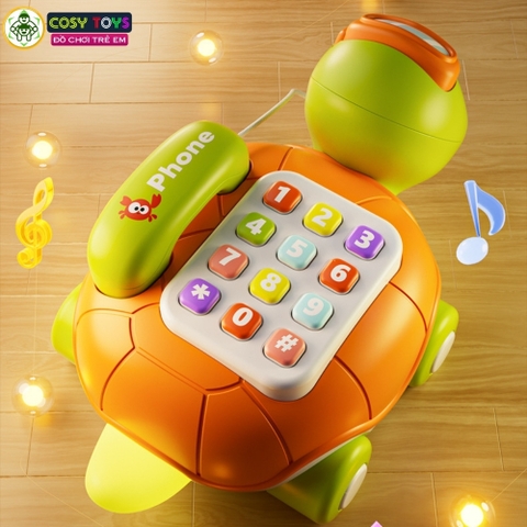Xe kéo điện thoại bàn quay số con rùa mẫu mới có nhạc và dây kéo cho bé từ 3 tuổi