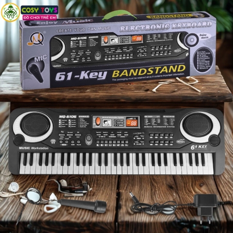 Đàn piano cỡ lớn với 61 phím chức năng kèm micro cho bé