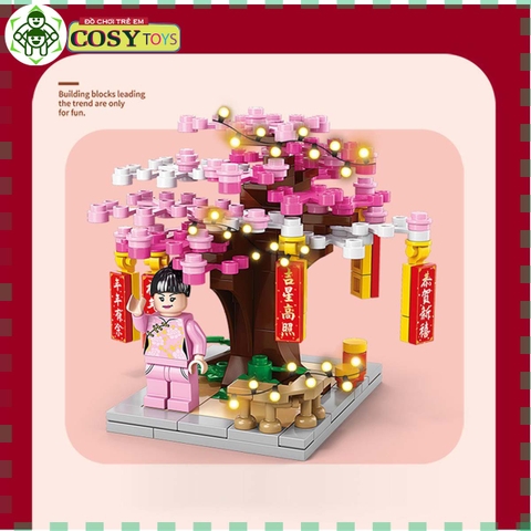 Đồ chơi lego xếp hình cây đào quất ngày tết với 163 chi tiết cho bé