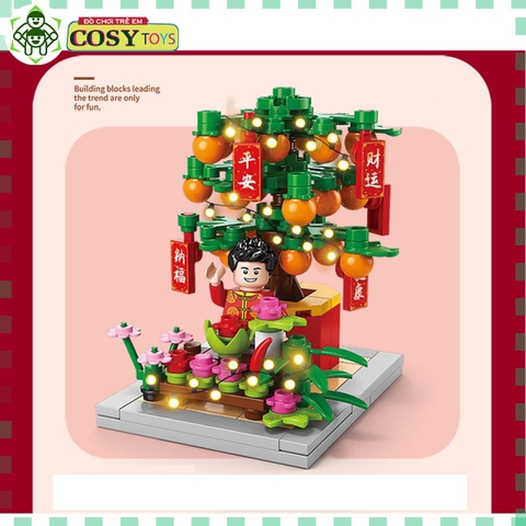 Đồ chơi lego xếp hình cây đào quất ngày tết với 163 chi tiết cho bé
