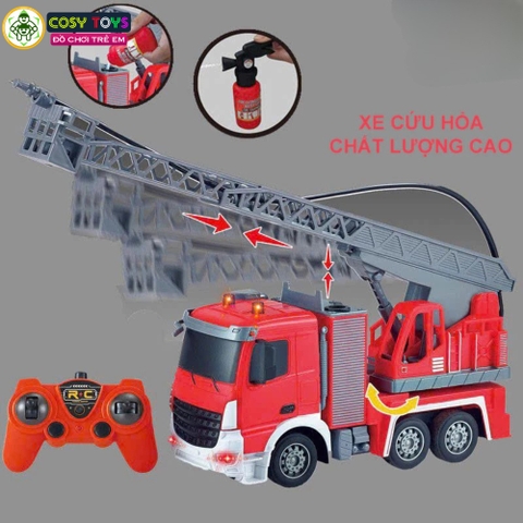 Đồ chơi xe cứu hỏa có điều khiển từ xa 4 chiều, có đèn và nhạc khi chơi cho bé