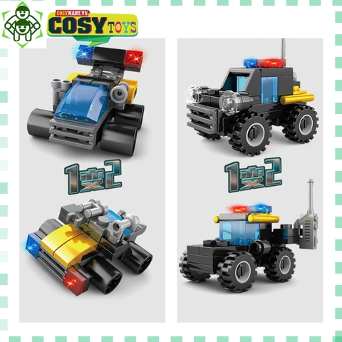 Đồ chơi lắp ghép xếp hình 04 Xe cảnh sát SWAT 2 trong 1 với hơn 30 pics