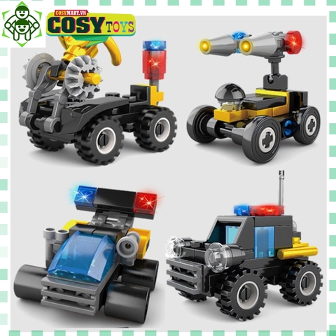 Đồ chơi lắp ghép xếp hình 04 Xe cảnh sát SWAT 2 trong 1 với hơn 30 pics