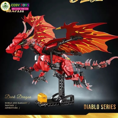 Đồ chơi lắp ghép xếp hình rồng bóng đêm diablo màu đỏ với hơn 561 mảnh ghép