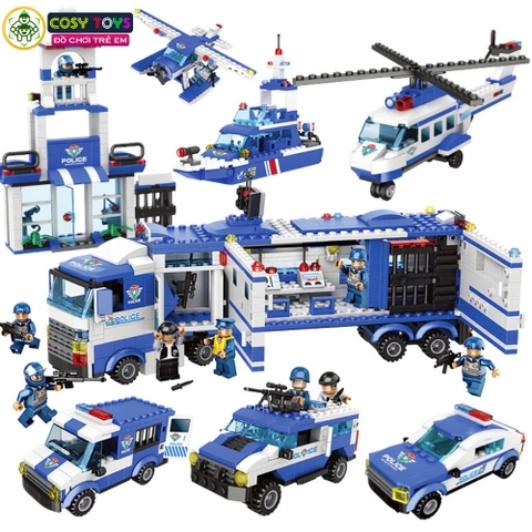 Đồ chơi lắp ghép xếp hình trạm xe cảnh sát 8 trong 1 với 1122 mảnh ghép cho bé
