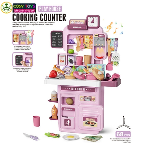 Đồ chơi mô hình nhà bếp 68 chi tiết với các đồ dùng nấu ăn, bếp...kèm hiệu ứng đèn nhạc cho bé khi chơi