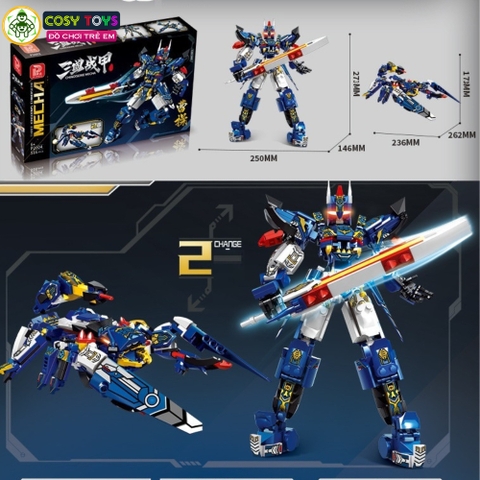Đồ chơi lắp ghép xếp hình robot biến hình 2 trong 1 Chinoiseria Mecha với 516 chi tiết cho bé