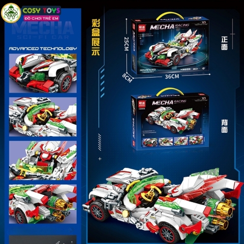 Đồ chơi xếp hình lắp ghép xe đua thể thao Mecha Racing đỏ trắng 301 mảnh ghép cho bé