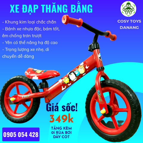 XE ĐẠP THĂNG BẰNG CHIM CÁNH CỤT (HỒNG-VÀNG-ĐỎ) CHO BÉ TỪ 3 TUỔI TRỞ LÊN