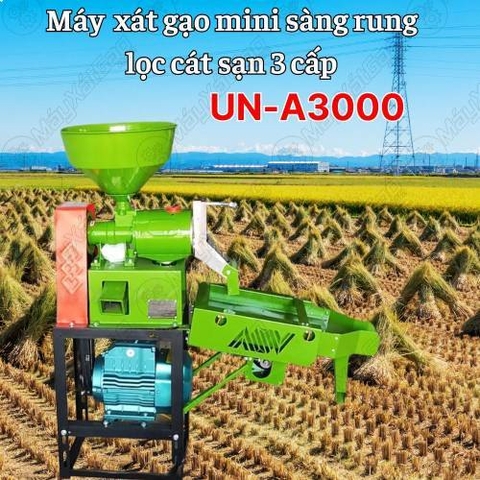 Máy xay xát lúa gạo mini sàng rung lọc cát sạn 3 cấp UN-A3000