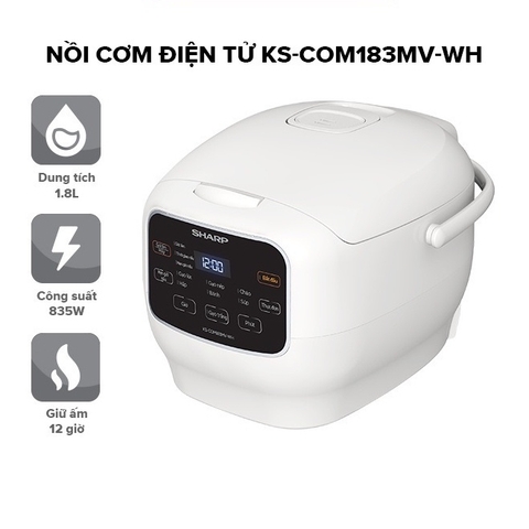 Nồi Cơm Điện Sharp KS-COM183MV-WH 1.8L [Đa Năng, Công Suất 835W, Chống Dính] KS-COM183MV - KS-COM183MV