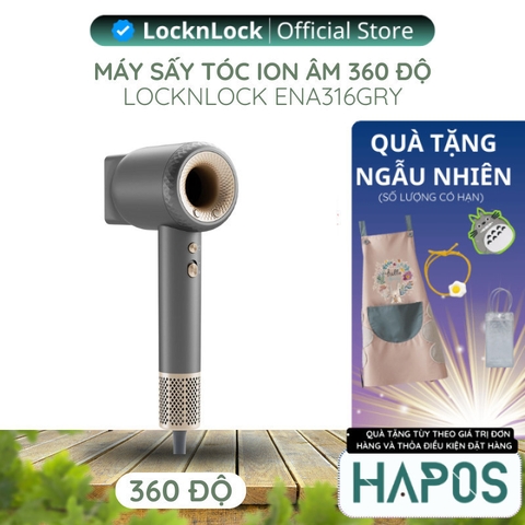 Máy sấy tóc ion âm LocknLock Chính hãng hair dryer đầu sấy từ 360 độ, chức năng tự làm sạch ENA316GRY - Hapos Mall ENA316GRY
