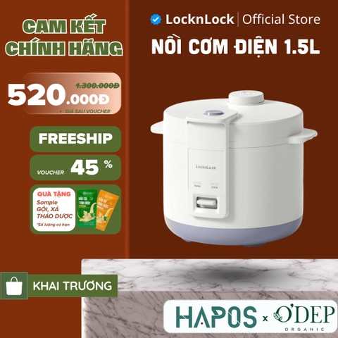 Nồi cơm điện LocknLock 1.5L, kèm khay hấp One-Switch Rice Cooker EJR442IVY - HAPOS LOF