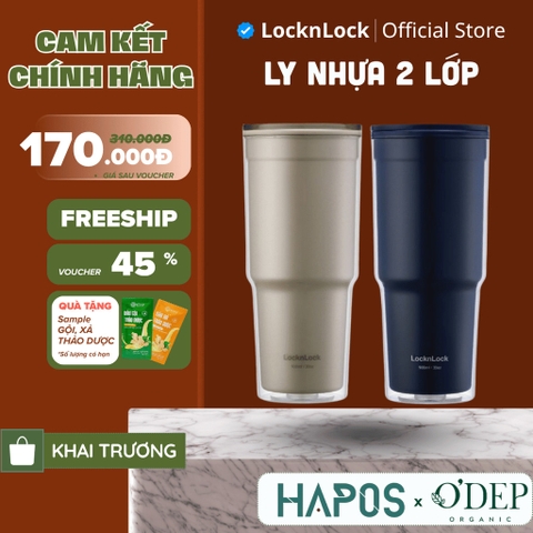 Ly nhựa 2 Lớp LocknLock 900ml to, Cốc nhựa có nắp Double Wall Cold Cup, Chính Hãng HAP502 - HAPOS LOF Navy - HAP502NVY