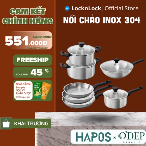 Nồi, chảo Inox 304 đáy từ LocknLock đa lớp Daily STS PPW, kèm nắp kính, tay cầm chịu nhiệt CSC2423IH - HAPOS LOF CSF2623IH-Chảo 26cm