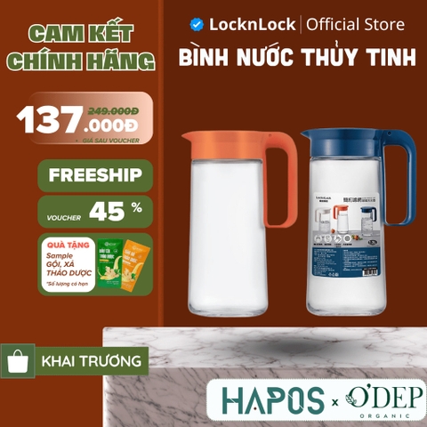Bình nước thủy tinh LocknLock 1.3 Lít có quai cầm LLG619 - HAPOS LOF LLG619YRED - Màu cam