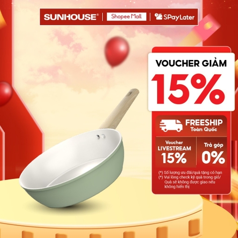 Chảo phủ sứ Nano đáy từ Sunhouse Healthy SHG20-24-26MT1 - Chống dính Nano Ceramic - Bắt từ nhanh - HAPOS HEL SHG26MT1 - Size 26cm