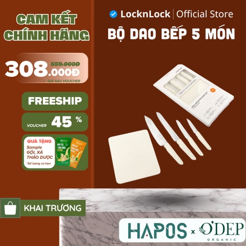 Bộ dao nhà bếp 5 món LocknLock Wall Mounted Knife Set CKK307S5 có hộp đựng - Màu trắng - HAPOS LOF