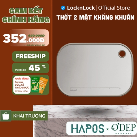 Thớt hai mặt LocknLock Double sided board inox 304, nhựa PP kháng khuẩn CKD096IVY kích thước 40x28x1.2 (cm) - HAPOS LOF